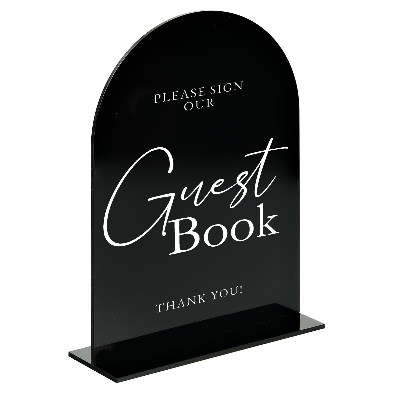 Set of 2 Black Acrylic Wedding Signs for Reception, 5x7 Black Arched Acrylic Table Sign and Base | Cards and Gifts | Guest Book